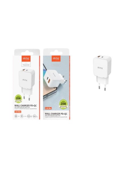 Cargador de red Usb + Type-C / 25W / Blanco / TA0332 / MTK